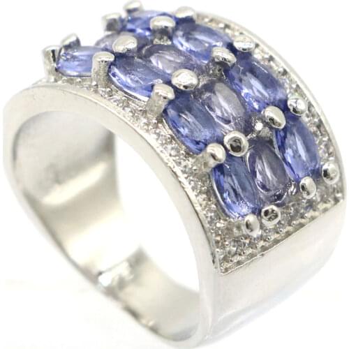 22x11mm Stunning Created Rich Blue Violet Tanzanite Gift For Womans Wedding Silver Rings
