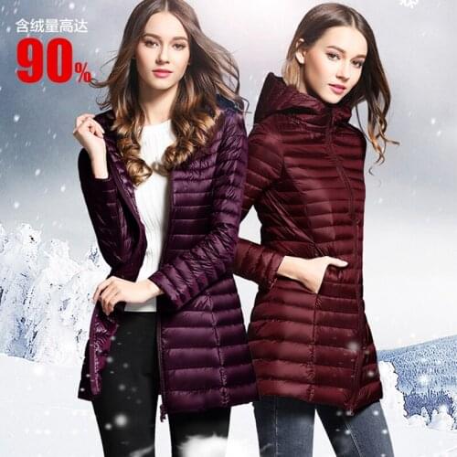 90% White Duck Down Coat Women Ultra Light Down Jackets winter New Women Long Down Coat Parka with Hood plus size XS-4XL