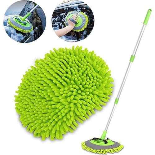 2 in 1 Car Cleaning Brush Telescoping Long Handle Auto Accessories Car Wash Brush Cleaning Mop Chenille Broom