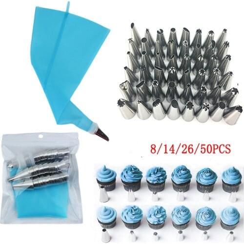 Lot 50pcs Silicone Pastry Bags Tips 48 Icing Piping Nozzles+Cream Reusable Pastry Bags Cake Decorating Tools Pastry Nozzles Set