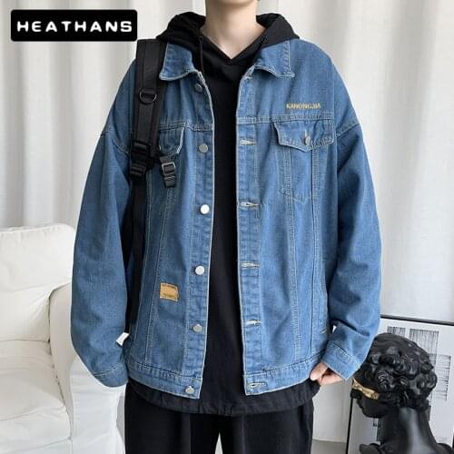 Blue Denim Jackets Male Spring Autumn Handsome Black Jean Jacket Mens Korean Style Loose Solid Color Mens Tops Jacket Size S-3XL