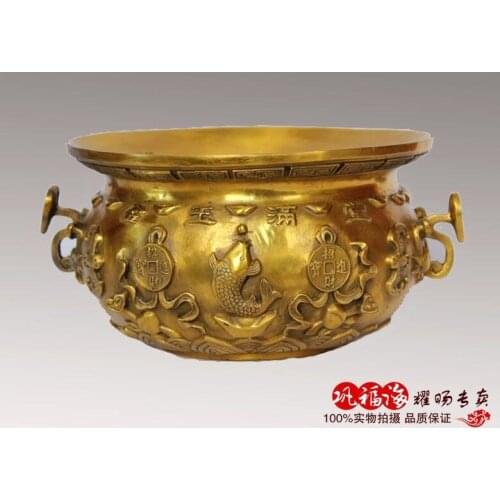 TOP GOOD home LIVING ROOM FENG SHUI-Mascot Money Drawing lucky cornucopia treasure bowl Brass statue Decoration
