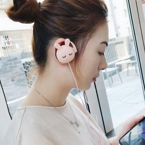 3.5mm Cute Rabbit Cartoon Stereo Earphone Headphone With Ear-hook Sports Headphone Noise Reduction Children Girl Cute Headset