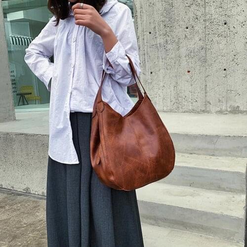 Retro Women 2021 Shoulder Bag Solid Color Faux Leather Zipper Handbag Messenger Shoulder Tote Bag Casual Tote Female Handbag