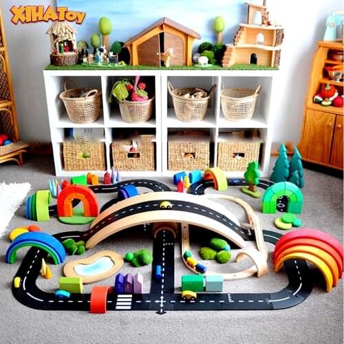 XIHATOY PVC Track Train Set Toys Montessori Toys For Children Rainbow Block Collocation With Track Play Railway Washable