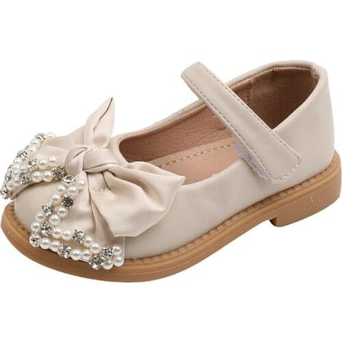 Girls Bow Tie Princess Shoes with Diamonds 2021 Spring and Autumn New Girls Single Shoes Fashion Leather Shoes for Wedding Sweet
