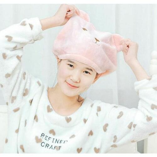 Soft Microfiber Cartoon Bear Quickly Dry Hair Hat Hair Turban Women Girls Ladies Cap Bathing Drying Towel Head Wrap Hat