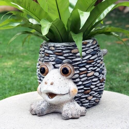 Outdoor Gardening Cement Frog Flower Pot Ornaments Stone Potted Vase Crafts Park Green Plant Flower Tube Flower Cylinder Decor