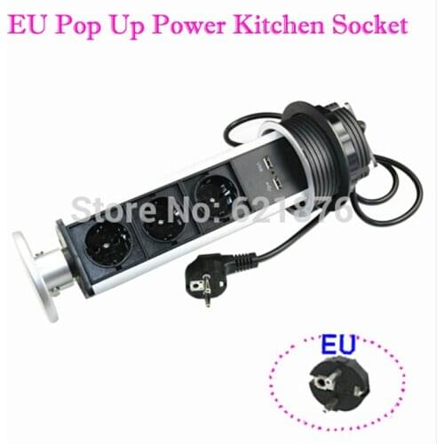 Retractable Pop Up Pulling Power Outlet Conference Table Worktop Desktop Hidden Socket 3 AC EU Plug Power and 2 USB Ports