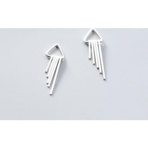 MloveAcc Pure 100% 925 Sterling Silver Triangle Stud Earrings with Bar Tassels Fashion Women Silver Jewelry
