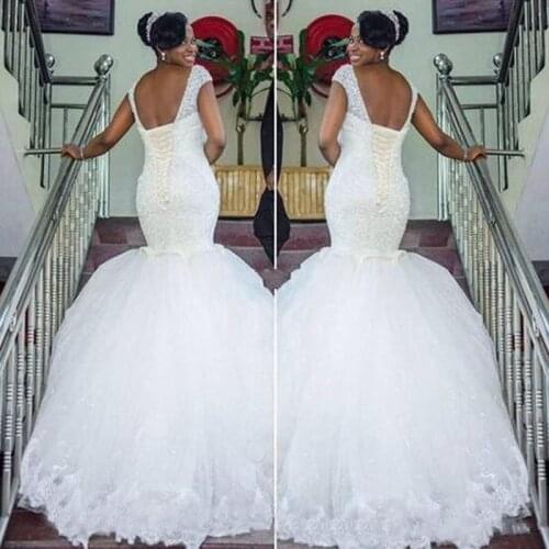 Plus Size White Mermaid Wedding Sparking Beading Cap Sleeves Corset 2023 Lace Vintage Sexy Bridal Gowns for Country Wedding