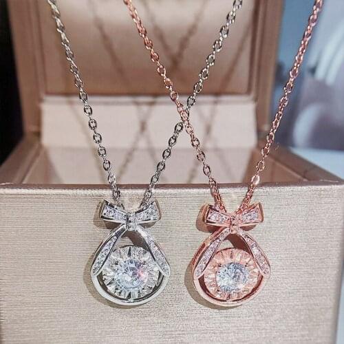 Choker Cute Bowknot 925 Silver Water Drop Rose Gold Color Pendant Necklace for Women Zirconia Chain Jewelry New 2021 Trendy
