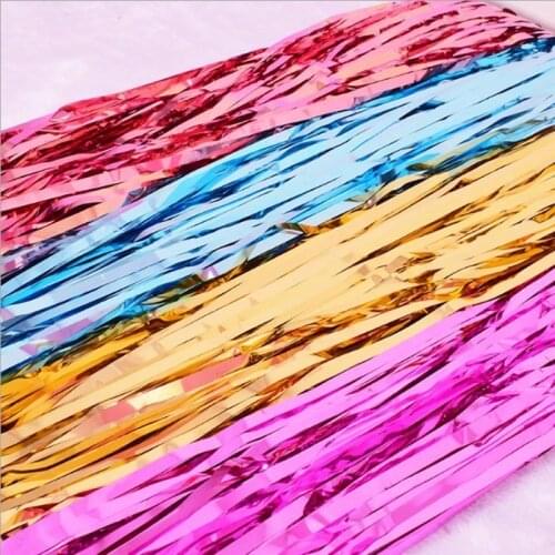 1pc 1Mx2M Gold Shiny Foil Fringe Curtain Wedding Decorations Birthday Door Decor Tinsel Backdrop Door Curtains Metallic Photo