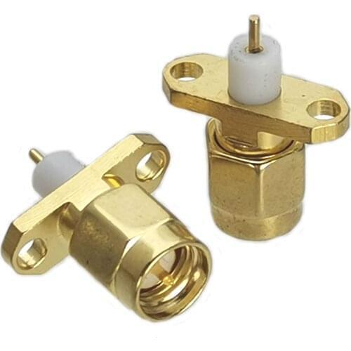 10Pcs Connector SMA Male Plug 2-Holes Flange Solder PTFE Panel Mount RF Adapter Coaxial High Quanlity
