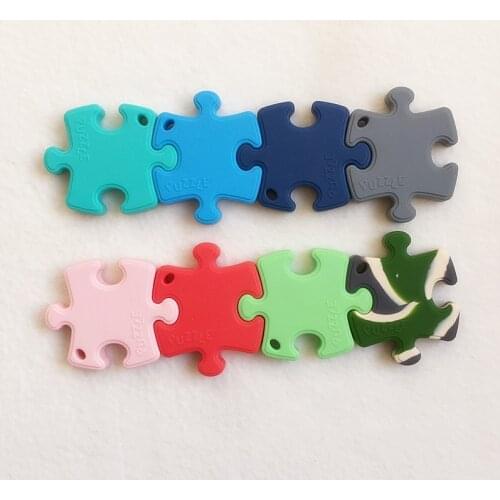 Chenkai 10PCS BPA Free Silicone Puzzles Jigsaw Teether DIY Baby Shower Pendant Nursing Pacifier Dummy Sensory Toy Accessory