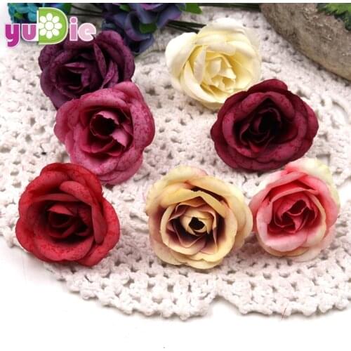 100pcs 4cm artificial flower silk rose head wedding party decoration diy jewelry brooch headdress process Artificial flower