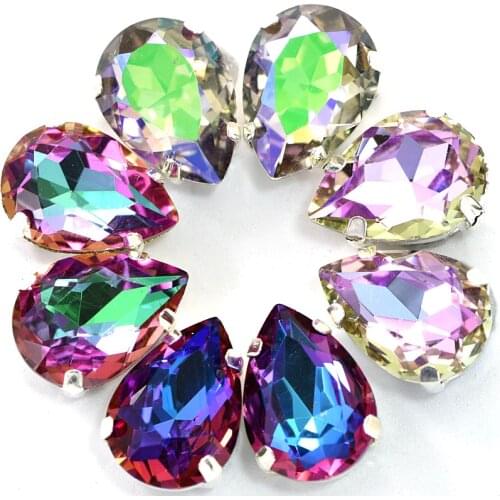 20pcs AAAAA Quality Teardrop Sew On Rhinestones With Claw 10x14mm Crystal Glass Rhinestones for DIY Garments Wedding Dress B1220