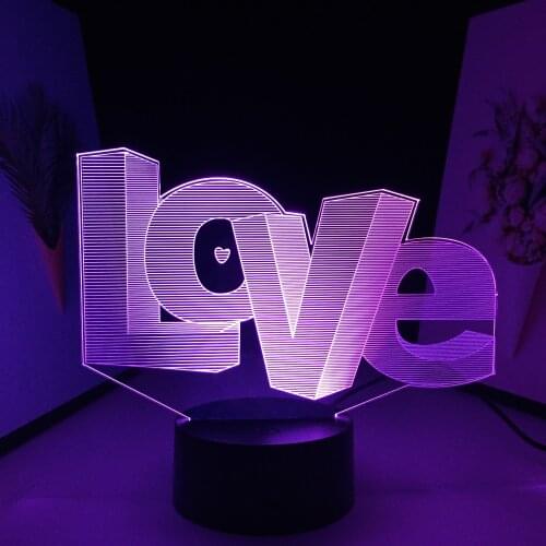 Valentine Series “LOVE”Word 3D Night Light 7 Color Changes With Remote Control Black Base for Festival Birthday Gifts Neon Lamp