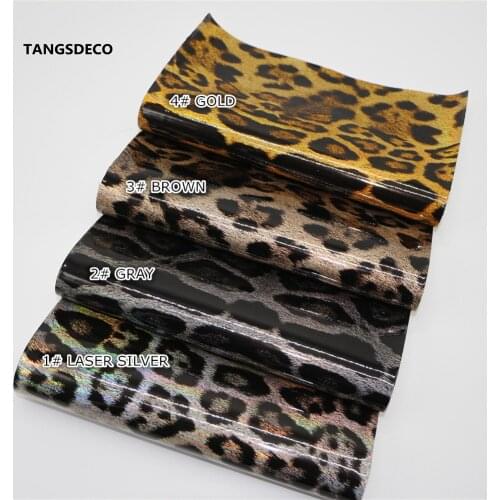 4PCS--20X22CM DIY Hair Bow Material Leopart Glossy PU Synthetic Leather Set