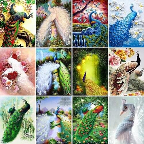 5D Peacock Flowers Diamond Embroidery Colorful Peacocks Diy Diamond Painting Full Square Round Rhinestone Mosaic Art Decoration