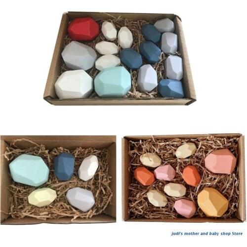 67JC Wooden Building Blocks Set Handmade Wooden Stone Leveling Blocks Natural Wooden Toys Colored Wooden Blocks Stacking Game