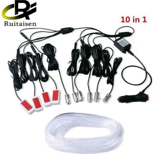 8M RGB LED Atmosphere Car Light Interior Decoration Fiber Optic Strip Lights By App Control 10 in 1 Decorative Ambient Lamp 12V