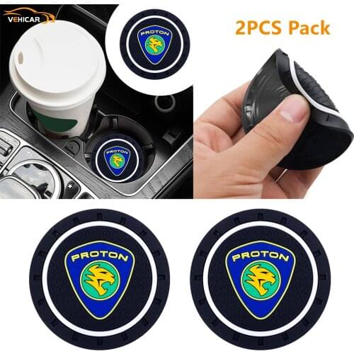 VEHICAR 2PCS Car Auto Water Cup Slot Non-Slip Mat Car Coaster Mat Scratch Proof For PROTON Interior Accessories Car Styling