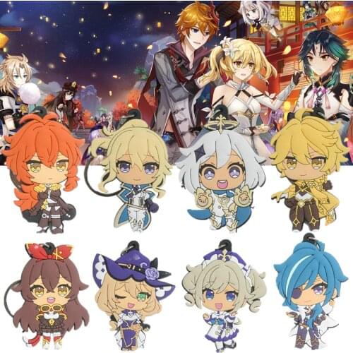 Game Genshin Impact Jean Gunnhildr Amber Lisa Kaeya Alberch Cosplay Keychain Keyring Pvc Accessories Pendant Key Chains Gifts