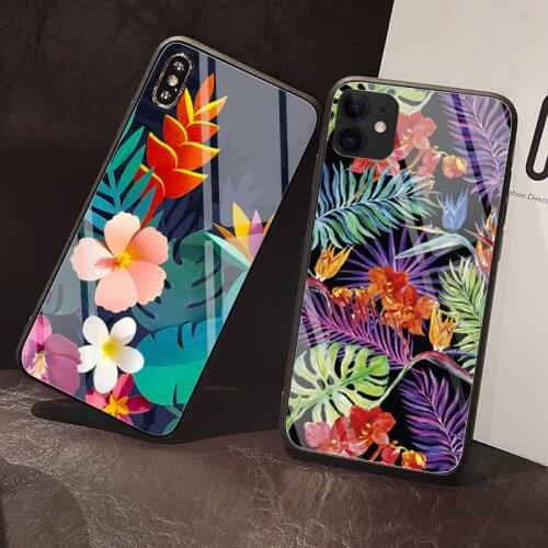 Rainbow leaves Phone Case Tempered Glass For iPhone 12 Pro Max Mini 11 Pro XR XS MAX 8 X 7 6S 6 Plus SE 2020 case