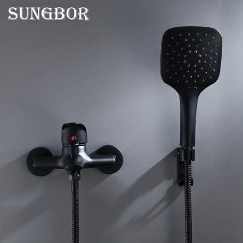 Black Brass Bathroom Shower Faucet Bath Faucet Mixer Tap With Hand Shower Head Set Wall Mounted Black Shower Set Bathroom KD2030