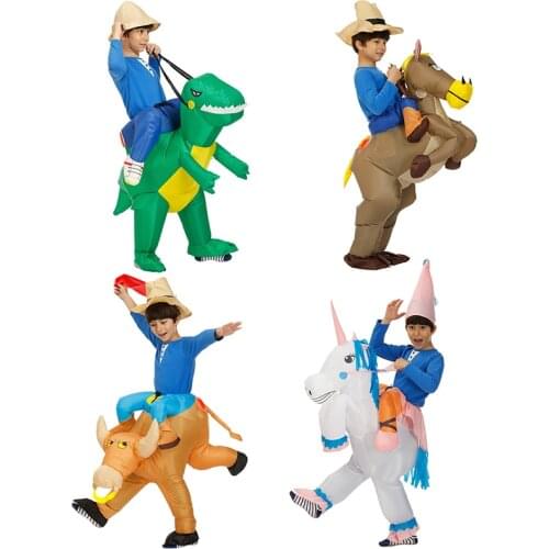 Kids Cosplay Inflatable Dinosaur Costume Unicorn Cowboy Bull Riding Cosplay Mascot Kids Party Fancy Dress Halloween costumes