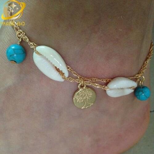 Life tree shells anklets for women ankle bracelet cheville enkelbandje halhal anklet bohemian foot bracelet jewelry