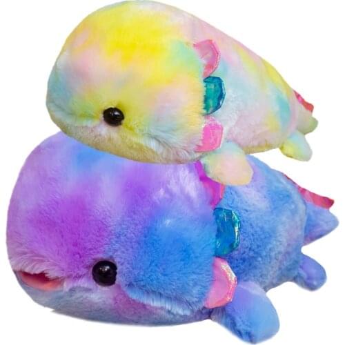 Fantastic Cosmic sky Colour Axolotl Fish Plush toy Rainbow Colour Cynops Dinosaur Fish Stuffed Fish Pillow Hug Pillow for kids