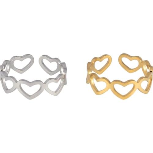 Punk Stainless Steel Rings Women Heart Rings Geometric Ring Ring Opening Rings For Women Chain Ring Steel Ring Women Jewelry