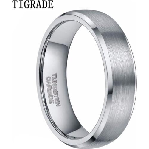 TIGRADE 6mm Mens Silver Color Tungsten Carbide Ring Brushed Polished Wedding Rings Women Engagement Band Famale bague homme