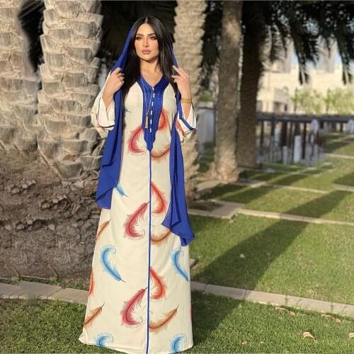 Summer Lady Leaf Printed Jalabiya Dress For Women In Dubai Ramadan Nigeria Party Loose Gown Muslim Hijab Abaya Long Robe Islam
