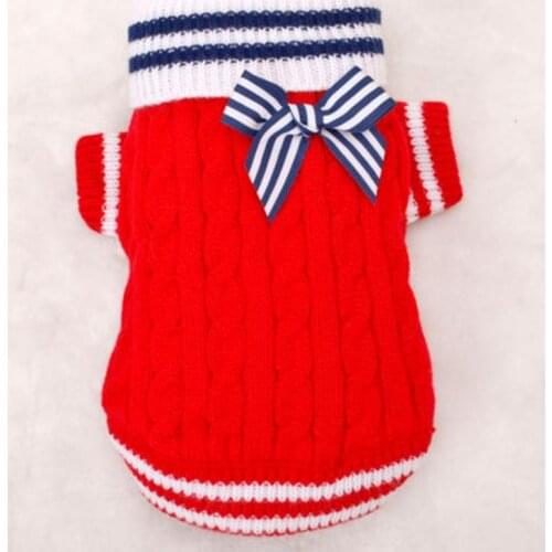 Fashion Clothes Suit Antumn/Winter Pet Dog Suppliers New Dog Warm Sweaters With Bow 100% Cotton Blue & Red