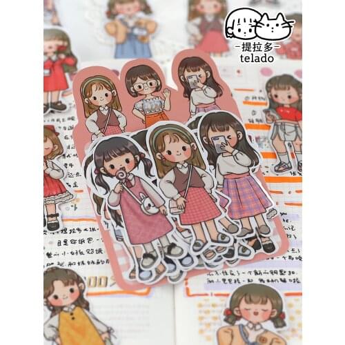 20 Pcs Four Seasons Wear Series Pvc Sticker Cute Girl Character Material Pattern Fashion Water Cup Decoration Sticker Stationery