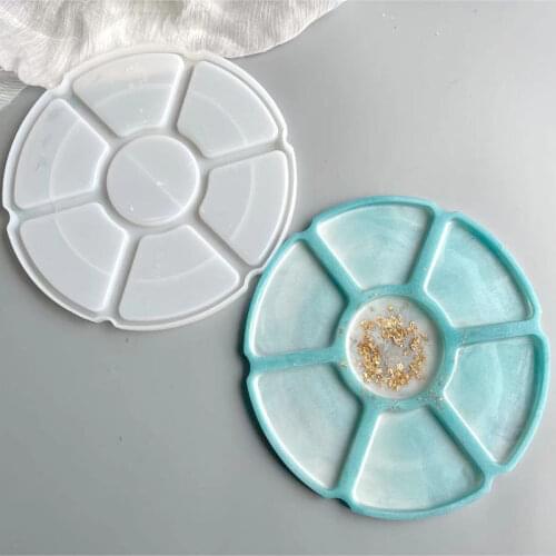 New Coaster Tray Silicone Mold DIY Crystal Epoxy Resin Mould Color Palette Makeup Plate Jewelry Storage Handmade Crafts Tool