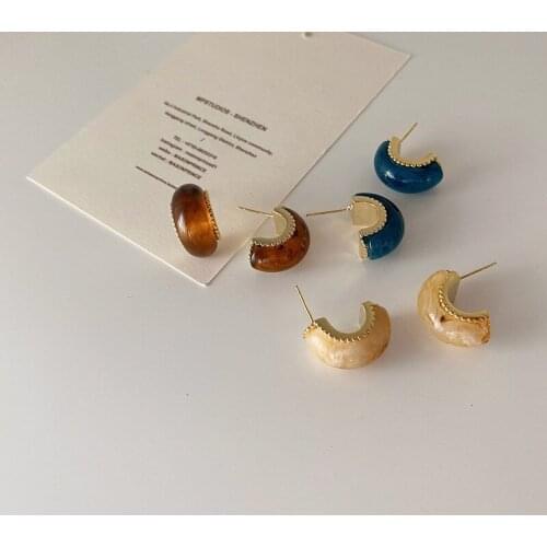 Origin Summer Trendy Geometric Semi-circle Arcylic Dangle Earrings for Women Girls 3 Styles Multicolor Resin Earrings Jewelry