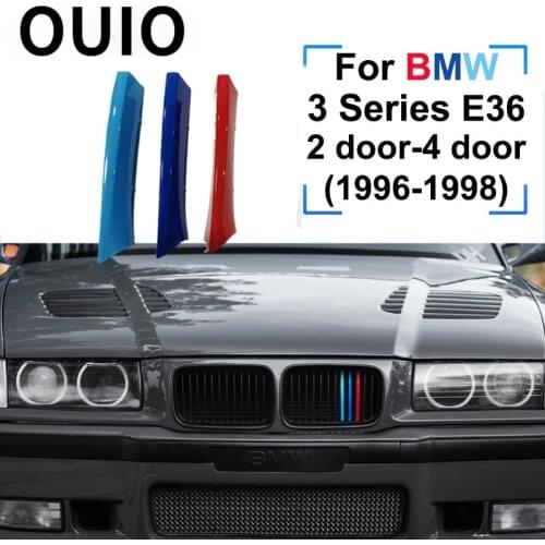 OUIO 3pcs ABS Car Grille Sticker Strip Cover Trim Clip For BMW 3 Series E36 1996 1997 1998 1999 M style Accessories Decoration
