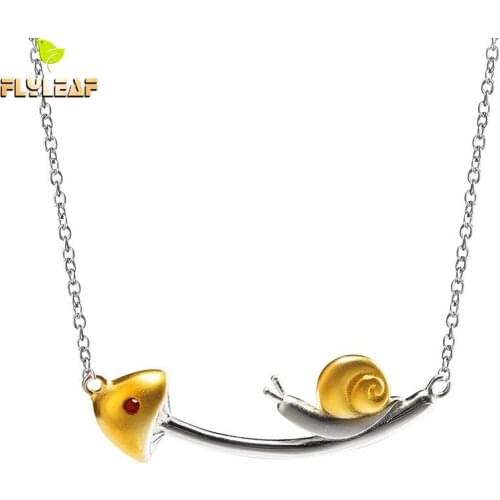 925 Sterling Silver Necklace Snail Mushroom Necklace Women 14k Gold Jewelry Original Handmade Lady Student Birthday Gift