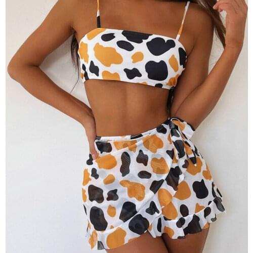 QINJOYER Sexy 3 Pieces Bathing Suits Women 2021 Bikini Thong Swimsuit Halter Cow Print Bikini Brazilian Swimwear Women Biquini
