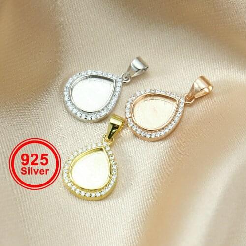 1Pcs 8x10MM Pear Pendant Bezel for Breast Milk Cabochon Solid 925 Sterling Silver Charm Settings DIY Supplies 1431069