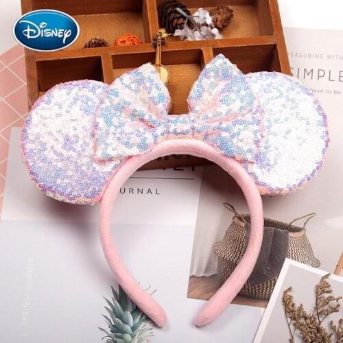 Cute Shiny Sequins Mickey Ear Headband For Girl Princess Pink Blue Hairband Kid Hair Accessories For Women Cartoon Headwear