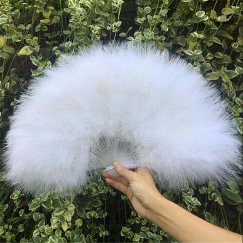 Factory Direct Sales High Quality White Folded Turkey Feather Hand Fan Wholesale Handmade Fans for Dance Wedding Decoration