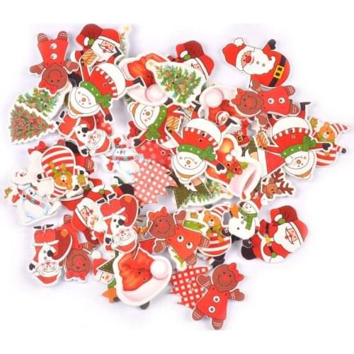 20pcs Snowman/Santa Claus Wooden Buttons For Sewing Clothes Kids Wood Crafts Scrapbook DIY Accessories Christmas Decor 25-40mm