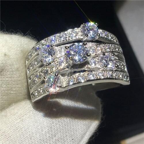 Vintage Jewelry AAAAA zircon Cz ring Silver color Engagement wedding band rings for women men Bijoux