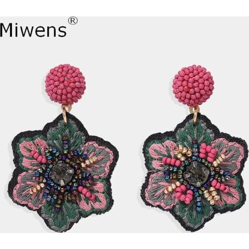 Miwens Colorful Beads Flower Dangle Earrings For Women Bridal Party Ethnic Statement Floral Handmade Beaded Hanging Ear Jewelry