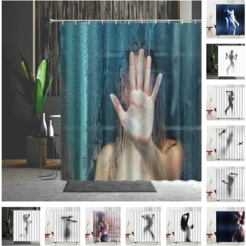 Sexy White Polyester Shower Curtains Creative Eco-friendly Waterproof Shower Curtain Bathroom Woman Bath Shadow Series